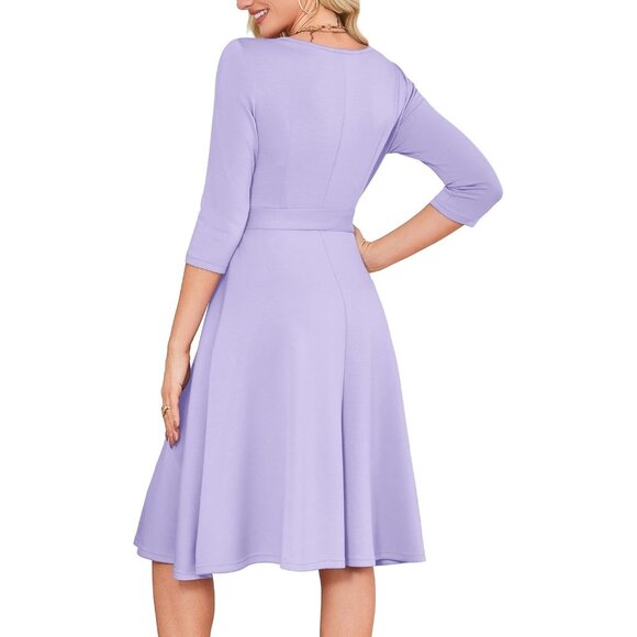 Women's Purple 3/4 Sleeve Vintage Flattering A-line Vintage Cocktail Dresses - Picture 5 of 5